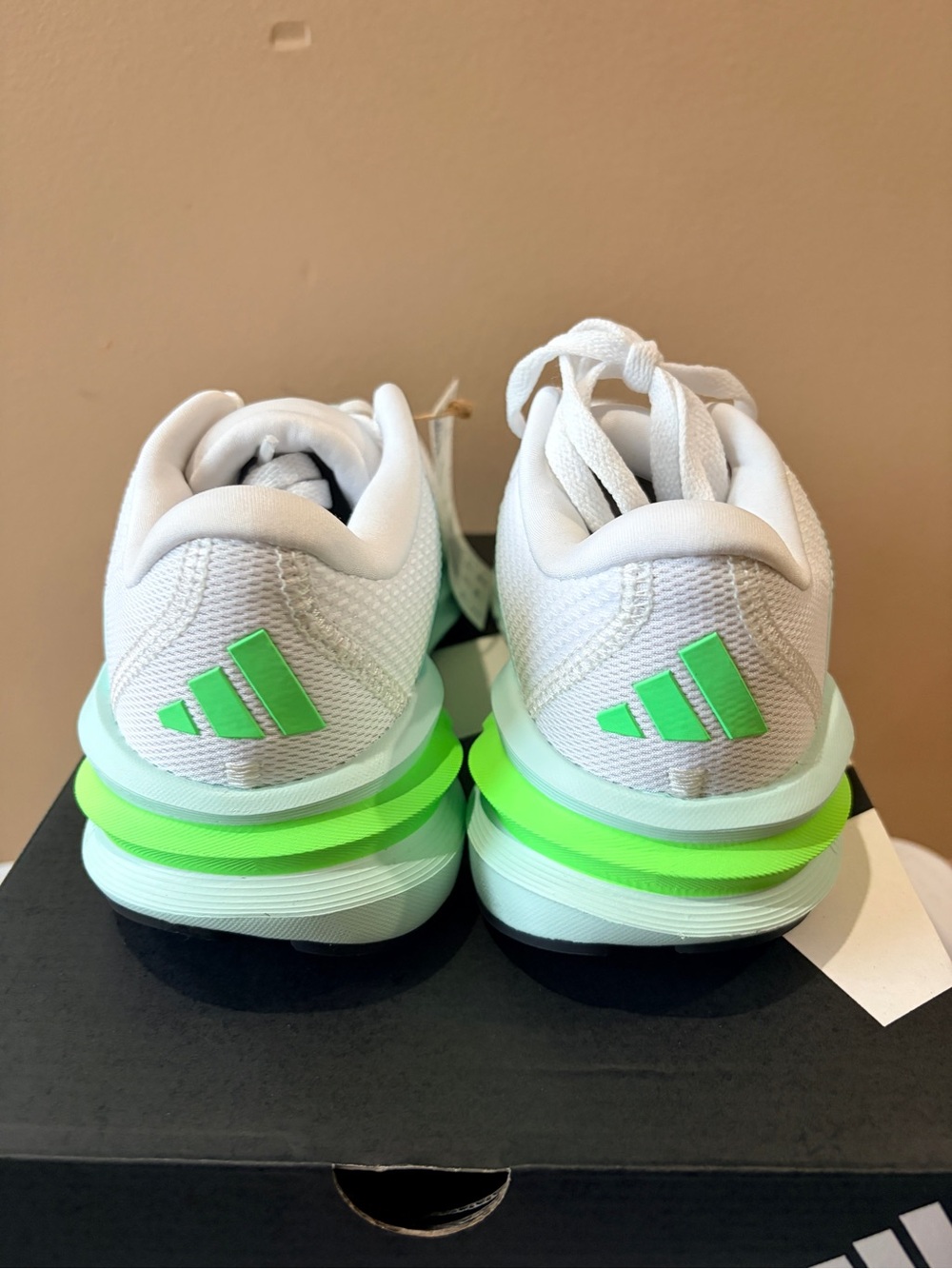 Brand new! Adidas White Running Shoes with Mint & Neon Green Accents - Picture 6 of 7